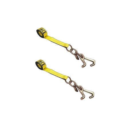 Tie 4 Safe 2" x 10' Tie Down Strap w/ TJ Cluster Hook for Wrecker Tow Truck Auto Hauling, 2PK TWS65-5210-TJ-Y-2